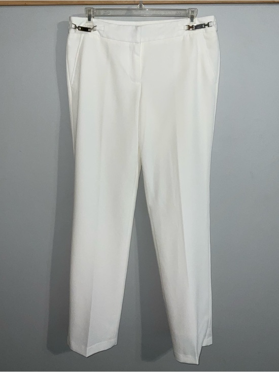 Zac & Rachel Pants - Zac & Rachel White Tailored Dress Trousers with Silver Buckle Details Size 8